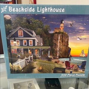 Blue and Orange Beachside Lighthouse Puzzle 550 Pieces